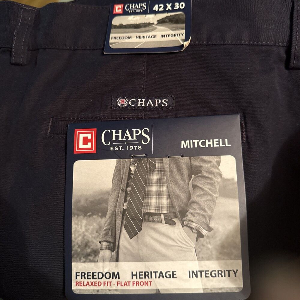 NEW Chaps Mitchell 42 x 30 Black Relaxed Fit Flat Front Men's Cotton Twill Pants